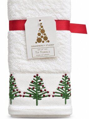 Christmas Tree Rhinestone Fingertip Towels Embellished Embroidered Set of 2